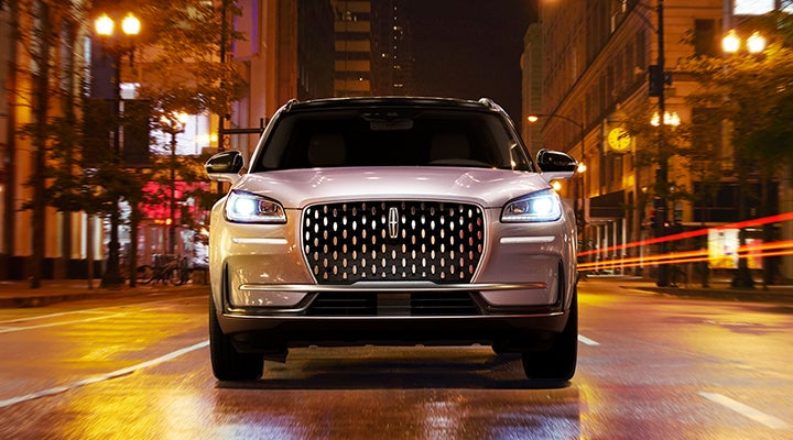 The striking grille of a 2024 Lincoln Corsair® SUV is shown. | Parkway Lincoln in Dover OH
